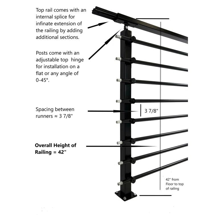 Concept Fusion Modern Horizontal Adjustable Railing Banister System for Staircases Balconies and Decks Complete Guard Railing Kit