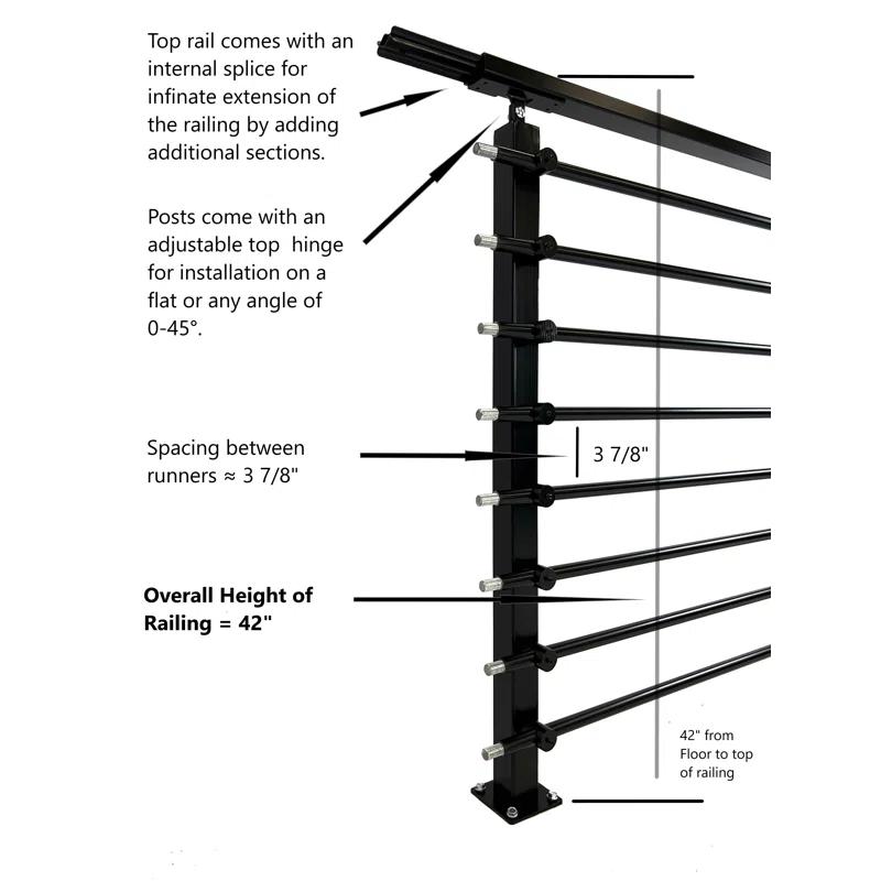 Concept Fusion Modern Horizontal Adjustable Railing Banister System for Staircases Balconies and Decks Complete Guard Railing Kit