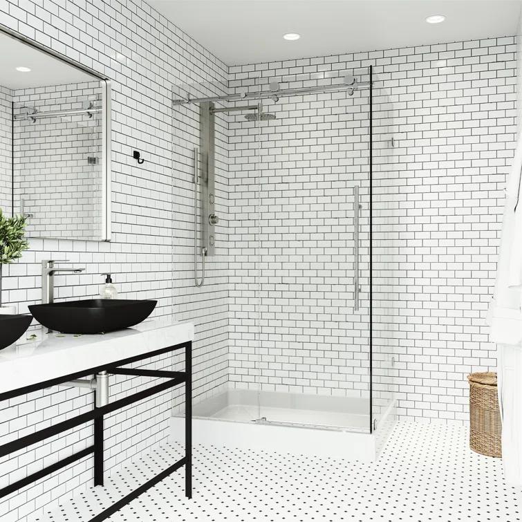 Elan E-class 48" W x 36" D x 82" H Sliding Frameless Shower Enclosure with 3/8" Clear Glass&Base