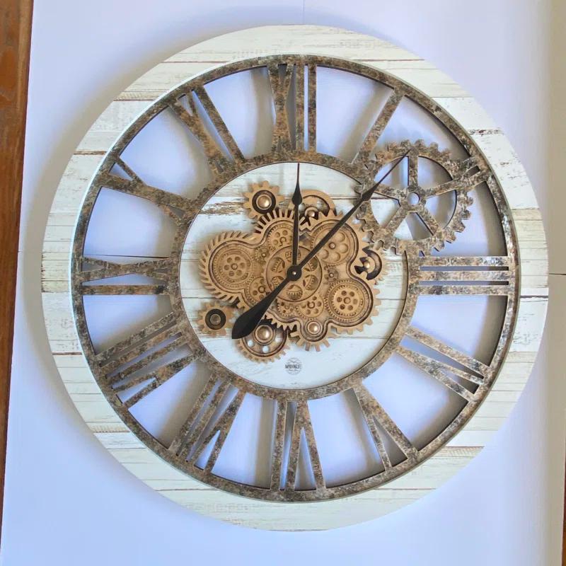 The Gears Clock Wall Clock 36" Round Oversized for Living Room decor with Real Moving Gears America Collection