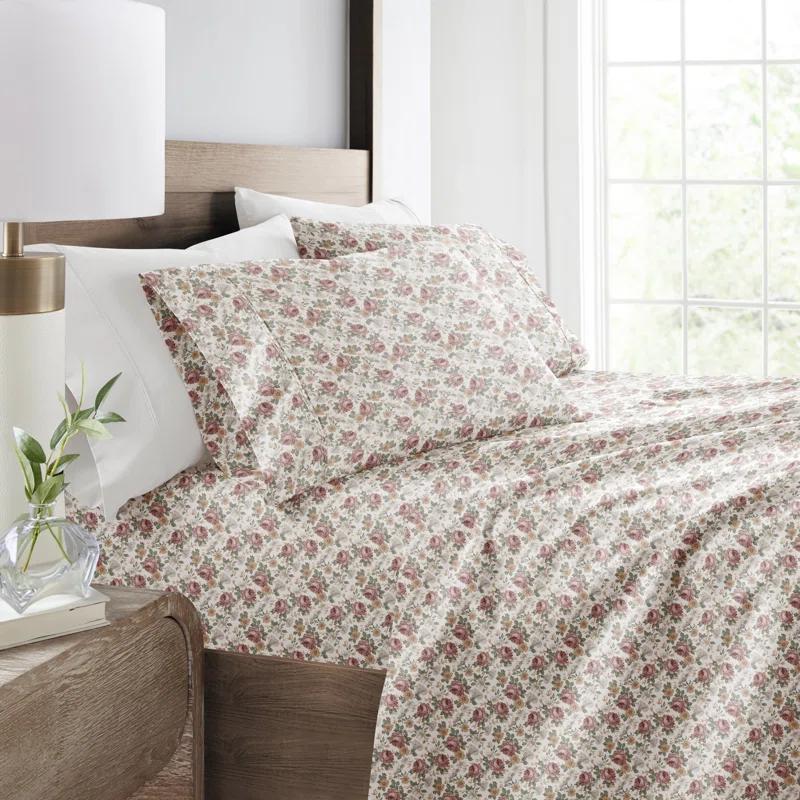 IEnjoy Home 4 Piece Sheet Set Patterned Microfiber Ultra Soft Bedding in Floral Dream