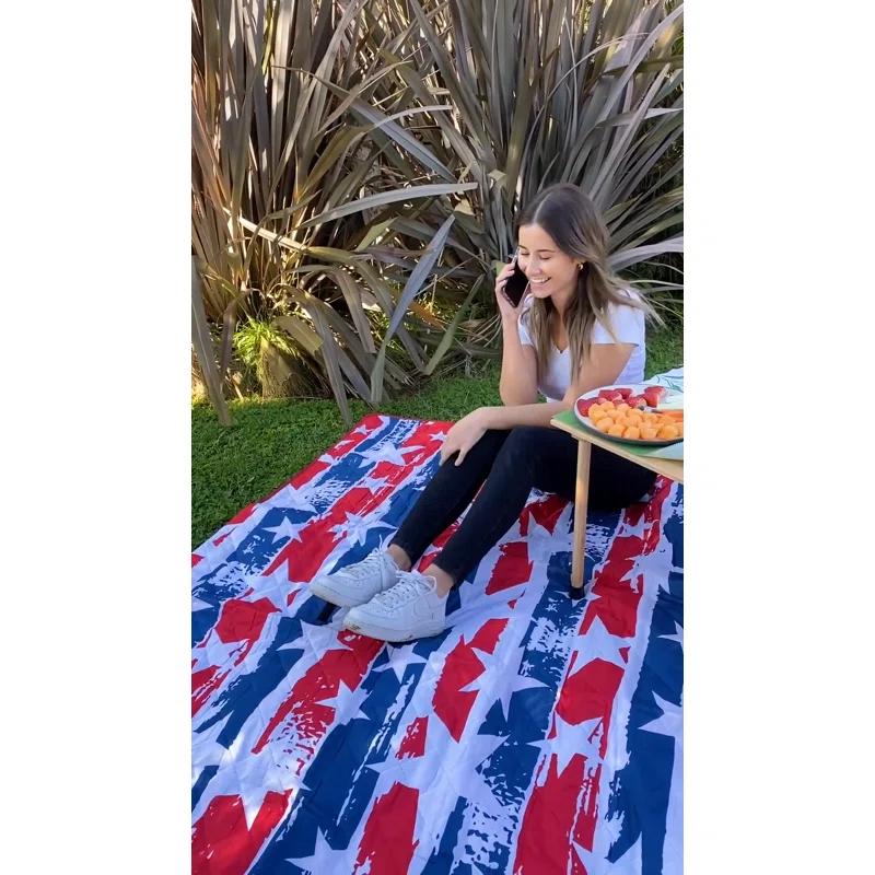Tirrinia Picnic Blanket Extra Large Waterproof Lightweight Portable Outdoor Mat for Family Camping, Travel, Park, Beach, Hiking, Stadium, Concerts ( Striped Print, 70''X80'') - Machine Washable