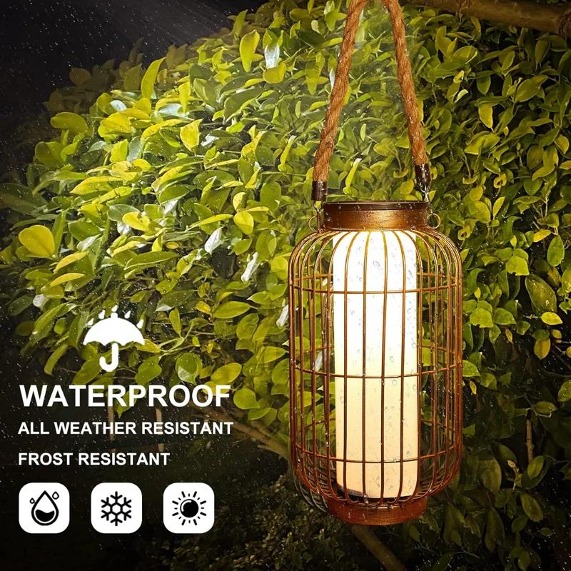 pearlstar "14.1'' Large Outdoor Solar Lanterns Hanging Light Waterproof LED Garden Lights  Retro Bronze Metal Lamp"