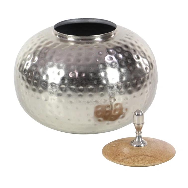 World Menagerie Lee Metal Hammered Silver Decorative Jars with Wood Lid