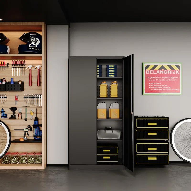 Inbox Zero Metal Storage Cabinet With Lock Door, Adjustable Shelf Steel Cabinets For Office, Home