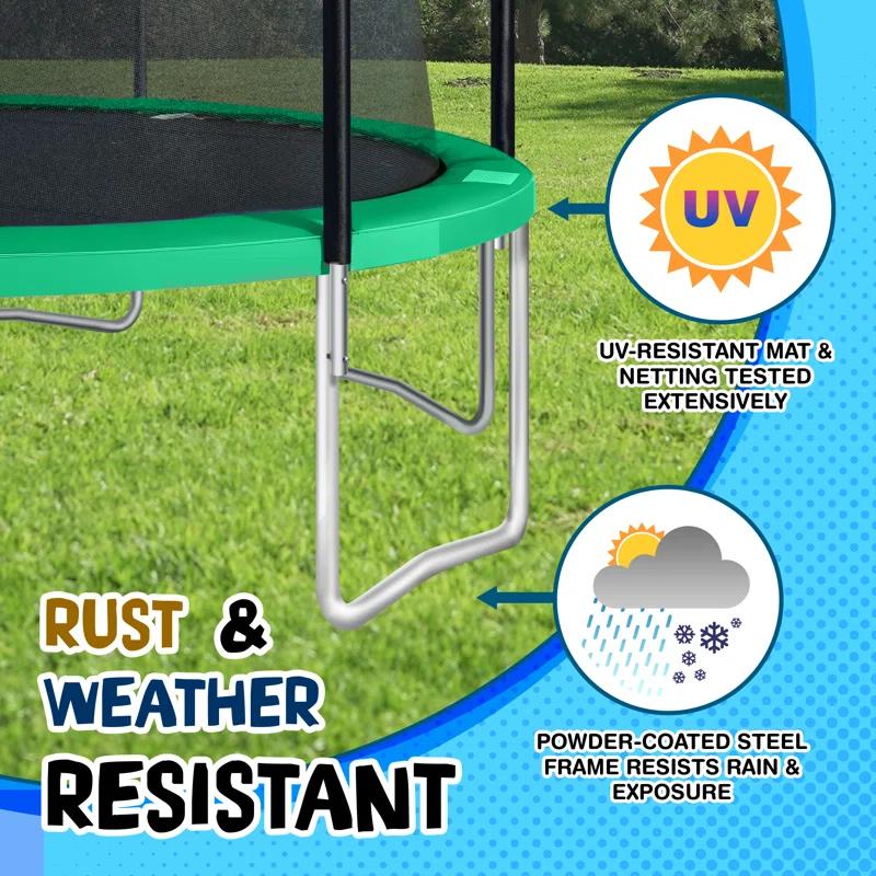 TruJump Sportspower TruJump 14' Round Trampoline with Safety Enclosure & with Lifetime Warranty on Jump Mat