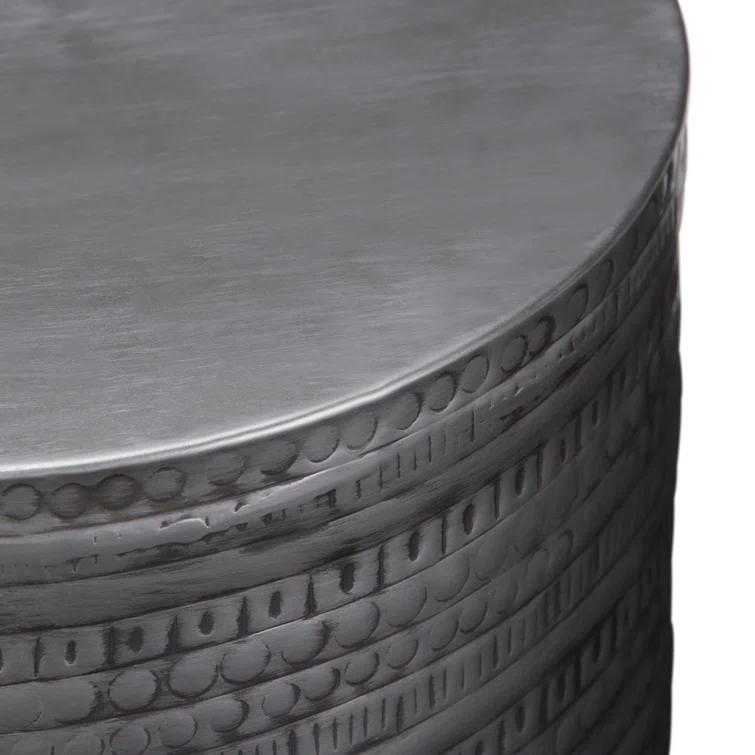 Simpli Home 15"W Metal Boho End Table with Drum Design and Textured Finish, Assembled