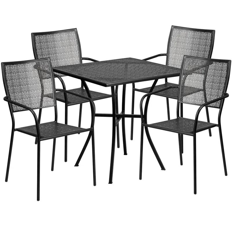 Lark Manor™ Meranda Commercial Grade 28" Square Indoor-Outdoor Steel Patio Table Set with 4 Square Back Chairs