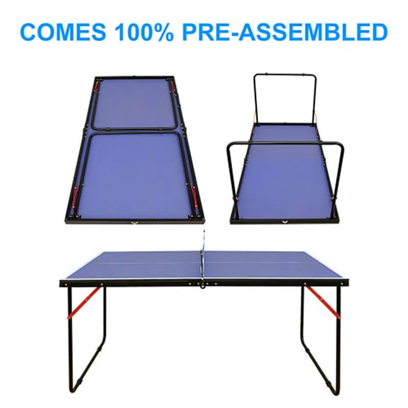 ALPHANEO Table Tennis Table Midsize Foldable  And  Portable Ping Pong Table Set With Net And 2 Ping Pong Paddles For Indoor Outdoor Game