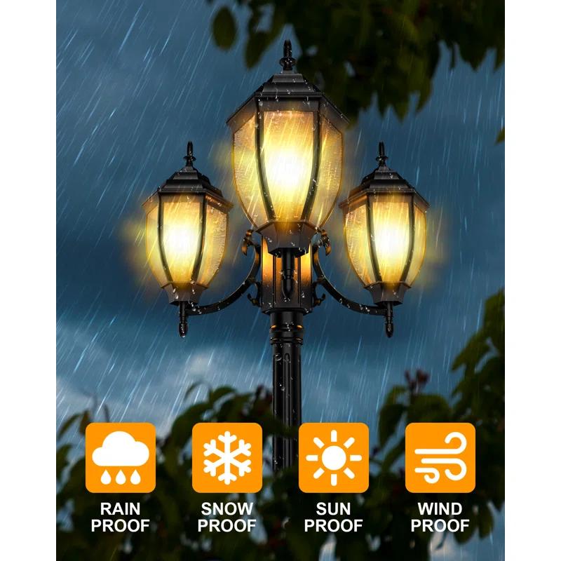 HONGKONG YEEZEN LIGHTING CO., LIMITED Lamp Post Outdoor Lighting, 3-Head Black Hard Wired Pole Light For Outside, E26 Base Maximum 100W (Bulb Not Included), Waterproof Street Light Fixture For Yard, Garden, Driveway (Classic)