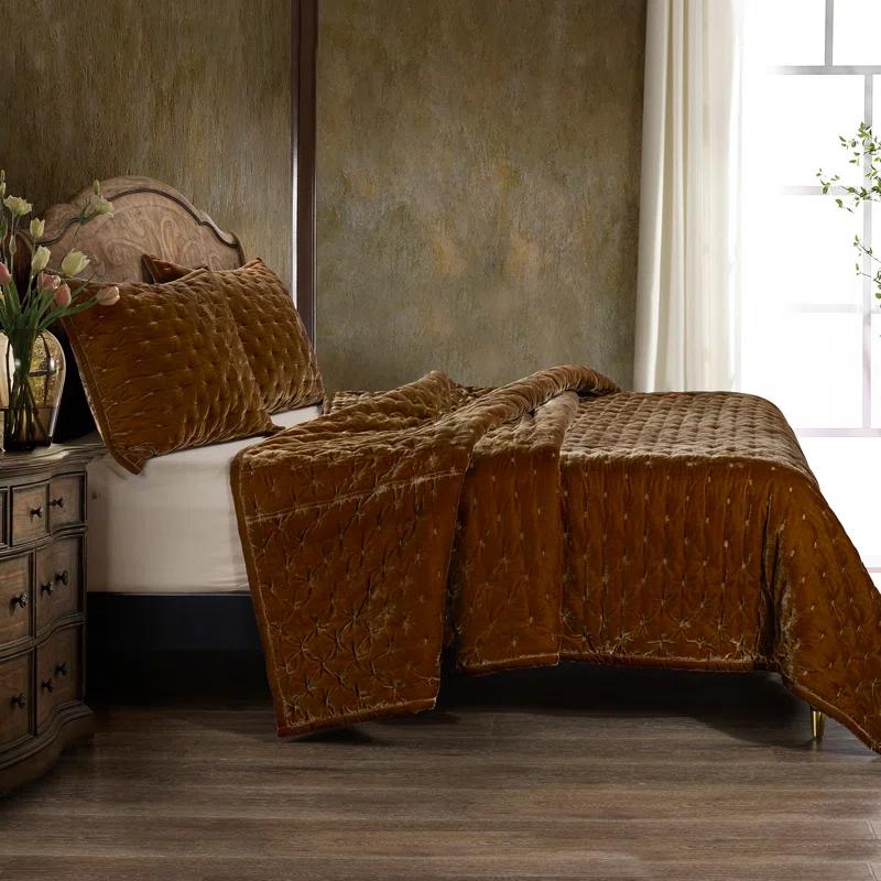 Stella Faux Silk Velvet Classic Chic Modern Rustic Romantic Western 1 Piece Quilt