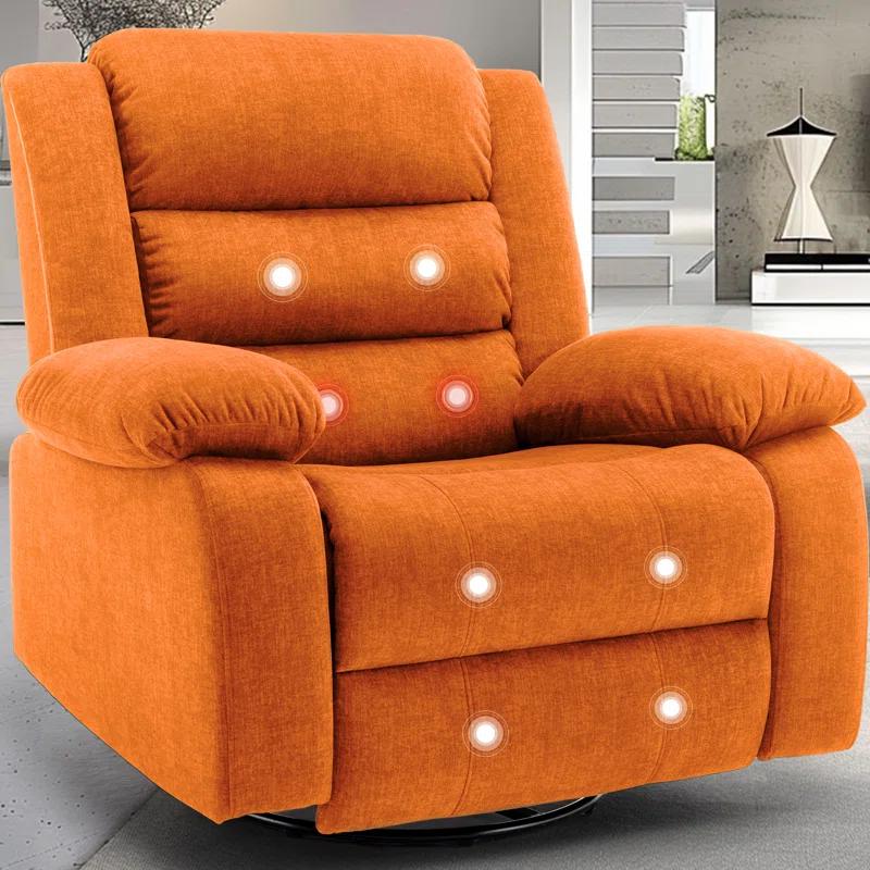 Oversized Orange Faux Leather Recliner with Massage and Heating