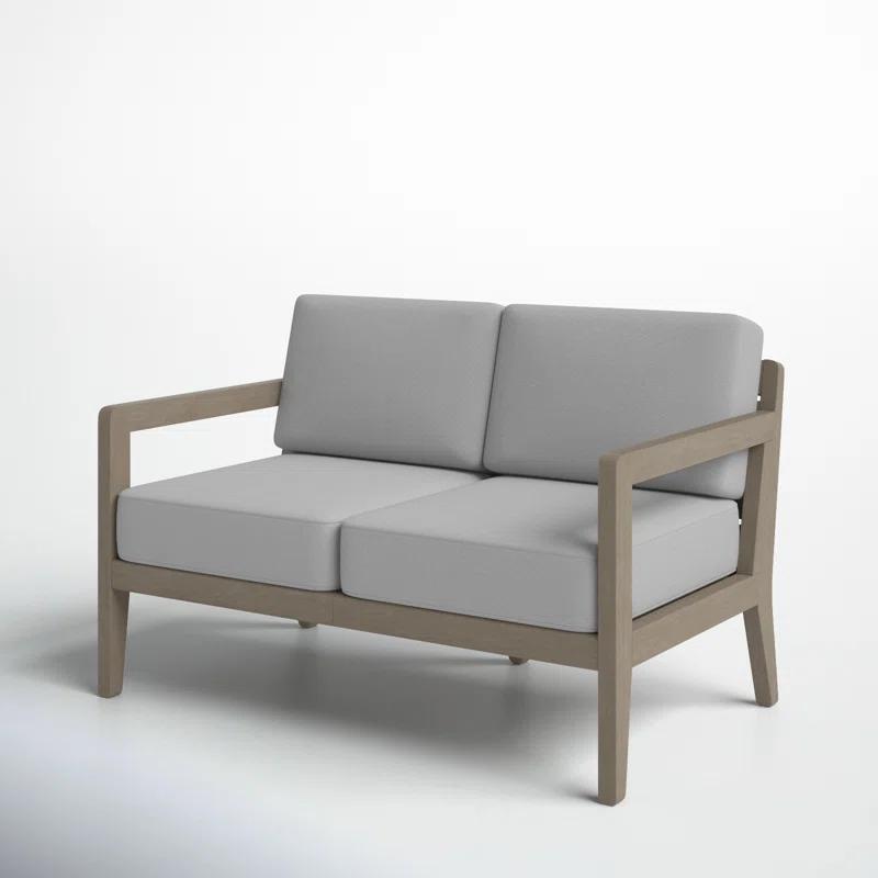 Gray Acacia Wood Outdoor Loveseat with Cushions