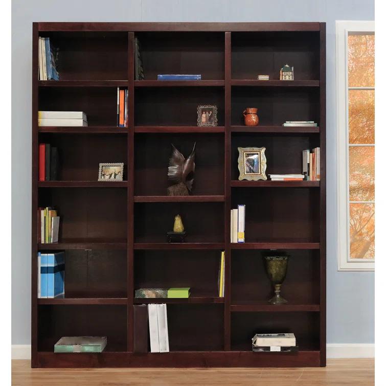 Winston Porter Aliette Triple Wide Wood Bookcase, 18 Bookshelf, 84 inch Tall Storage and Display Bookshelf for Home Office and Living Room