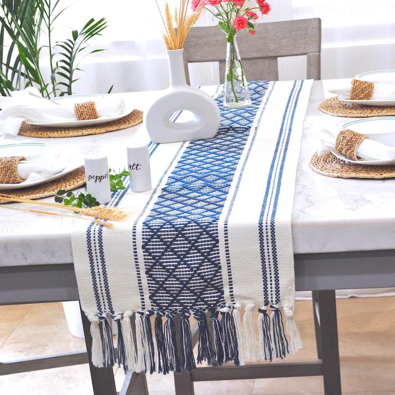 Oveesha Boho Cotton Woven Table Runner With Tassels