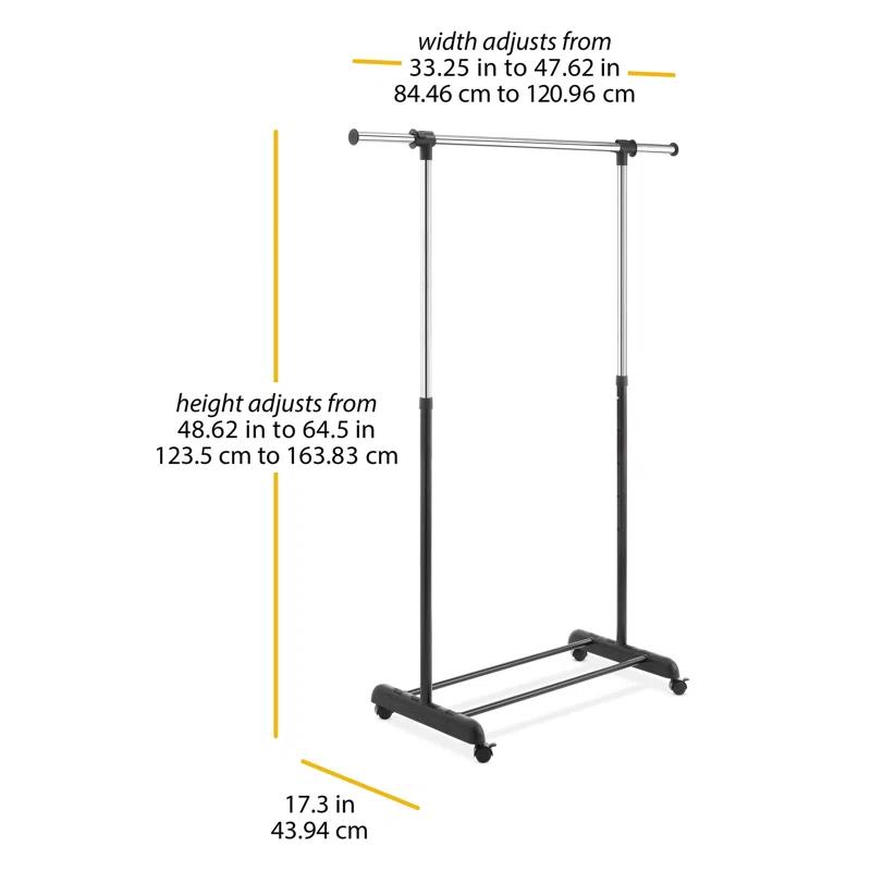 Whitmor Adjustable Garment Rack - Rolling Clothes Organizer - Black and Chrome