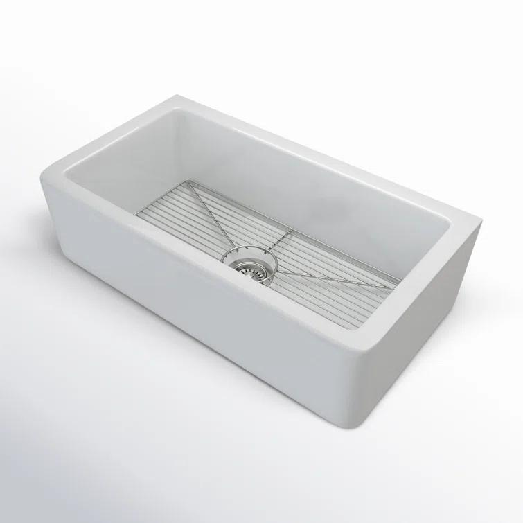 KRAUS Turino™ Reversible 33-inch L Fireclay Farmhouse Flat Apron Front Single Bowl Kitchen Sink with Bottom Grid