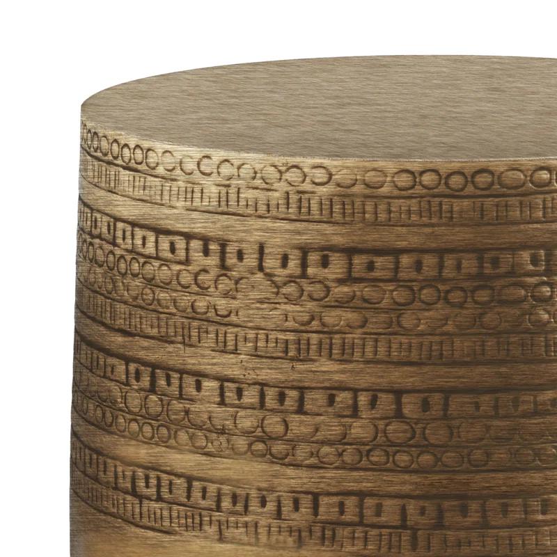 Simpli Home 15"W Metal Boho End Table with Drum Design and Textured Finish, Assembled