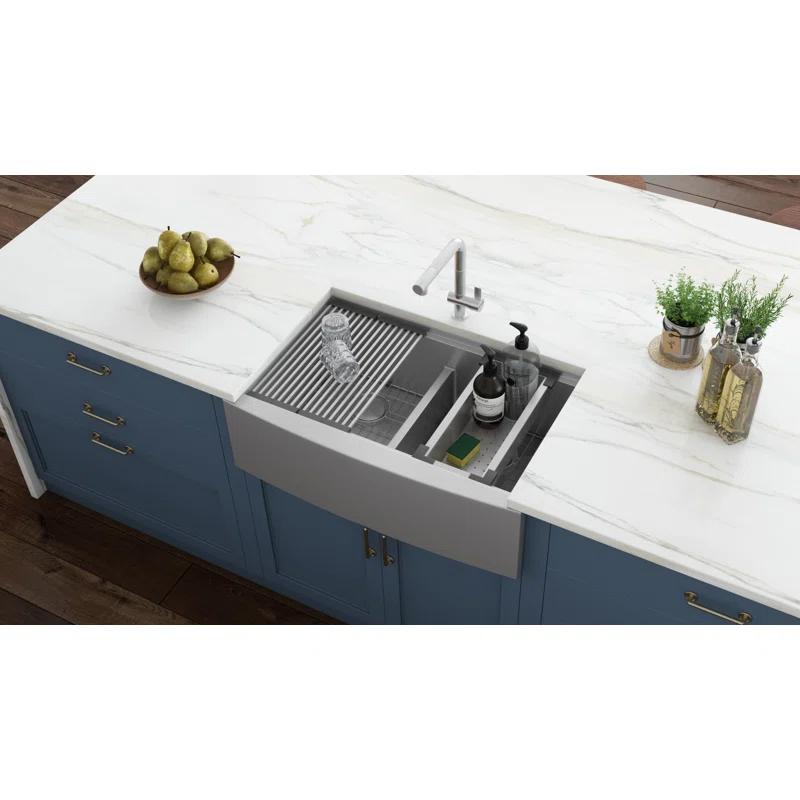 Ruvati RVH9301 Ruvati 36" Apron-front Workstation Low-Divide 50/50 Farmhouse Kitchen Sink Stainless Steel