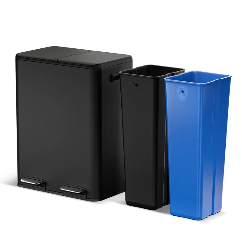 Home Zone Living Home Zone Living 16 Gallon Stainless Steel Kitchen Trash Can and Recycling Dual Compartments with Step Pedals and Soft-Close Lids