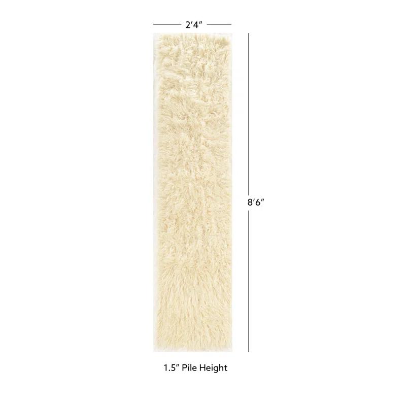 Ebern Designs Aaiden Flokati Wool Shag Hand Loomed Ivory Rug