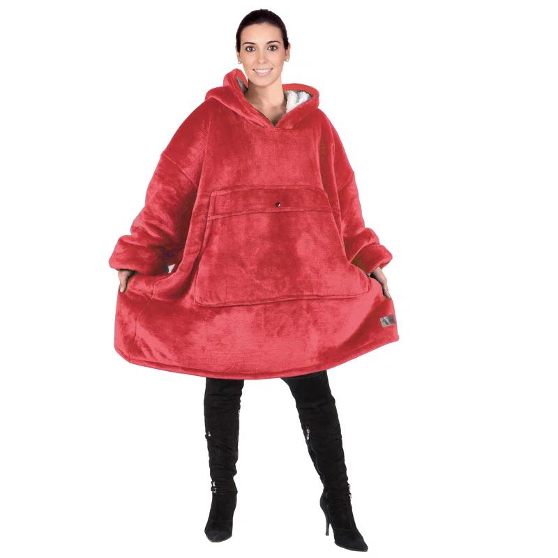 Catalonia Oversized Hoodie Blanket Sweatshirt, Warm Sherpa Giant Pullover with Front Pocket for Men Women