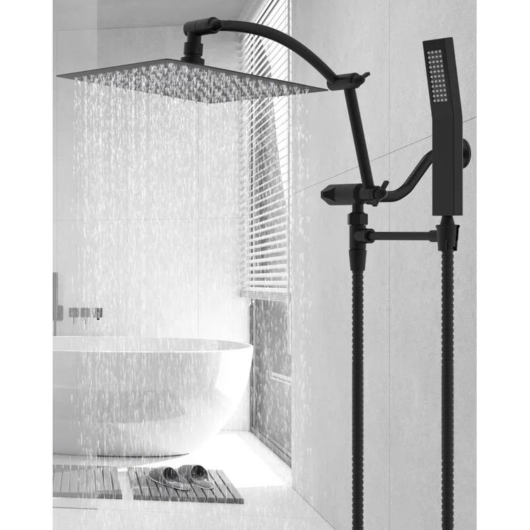 Hibbent Dual Shower Head Combo with Metal 8 Inch High Pressure Rainfall Shower Head  and Handheld Shower SCW01-HS070-SS080-CP