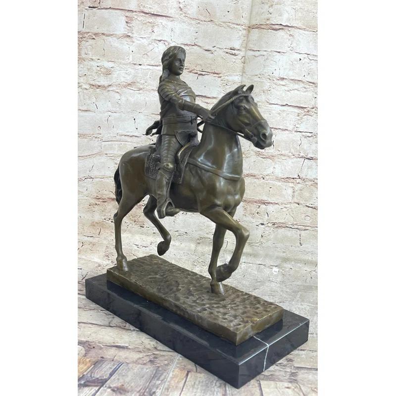 Canora Grey Tarunjot Medieval Armored Knight On Horseback Bronze Statue Sculpture Marble Base 15 Inches X 12 Inches