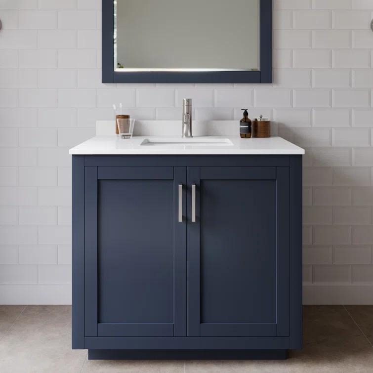 Wyndham Collection Miranda 36" Freestanding Single Bathroom Vanity with Cultured Marble Top with 34" Mirror