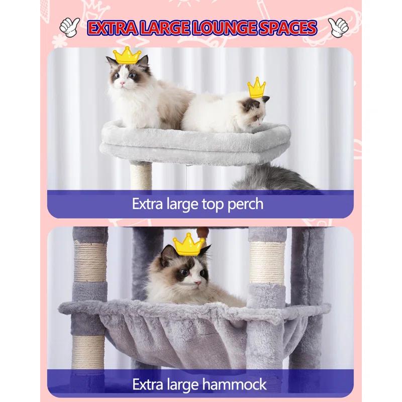 63" Cat Tree For Large Breeds - Spacious Platforms, Hammock, Sisal Scratching Posts & Cat Condo, Indoor Use