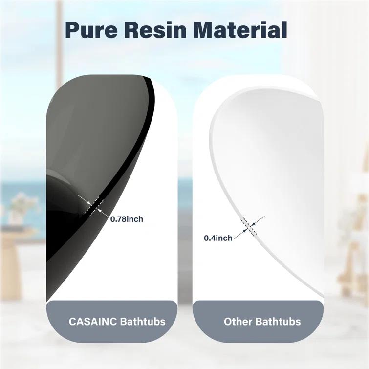 CASAINC Marfa 59'' x 31'' Egg Semi Transparent Resin Freestanding Soaking Bathtub CA06014REGG59AG