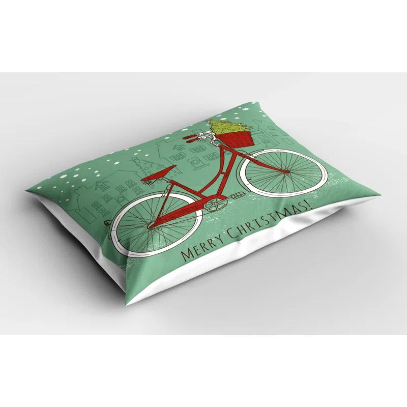 Ambesonne Ambesonne Christmas Pillow Sham 2 Pack Retro Bike Xmas Trees Almond Green Red White