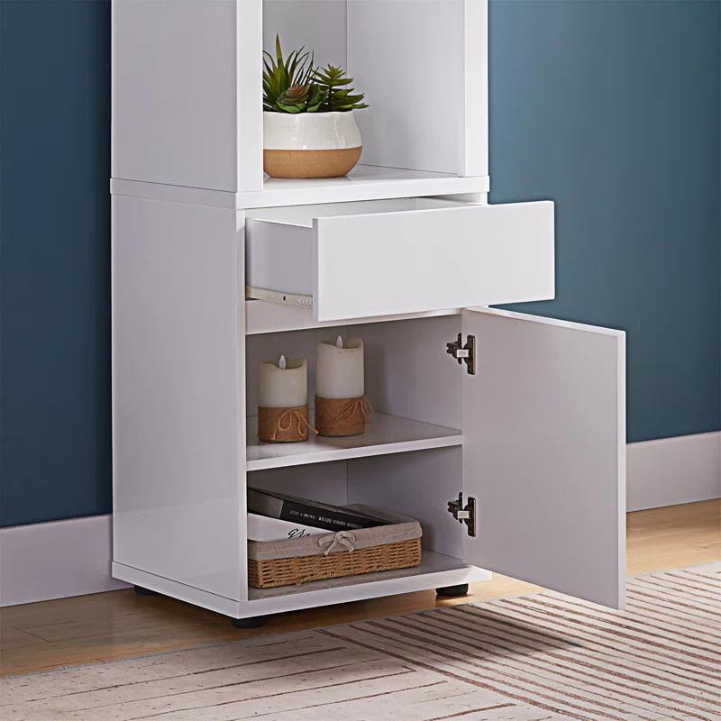 wendeway Contemporary Display Cabinet With Three Glass Shelves One Shelves Bottom Cabinet With Two Shelves - White