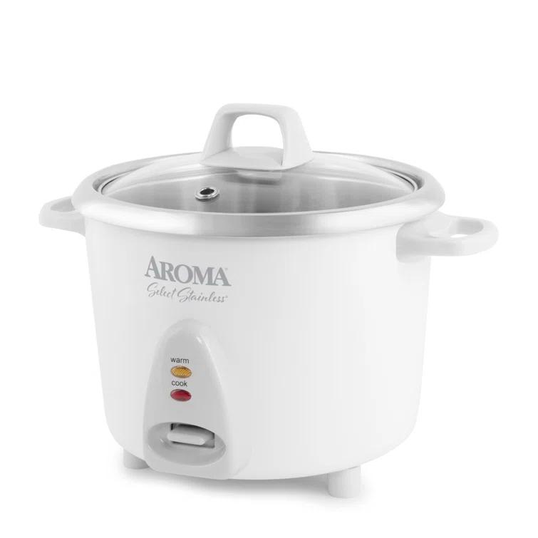 Aroma AROMA® Select Stainless® Pot Style Rice Cooker, 3-Cup (Uncooked) / 6-Cup (Cooked), Stainless Steel Inner Pot