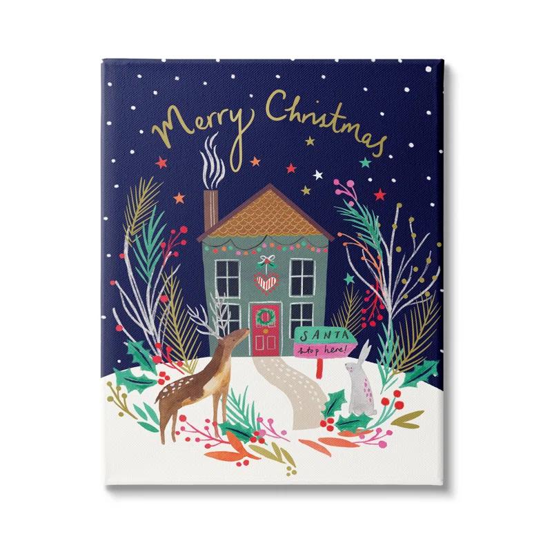Stupell Industries " Merry Christmas Family Home Scene Festive Reindeer Holly " by Heather McLaughlin