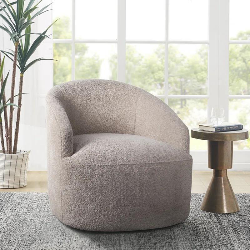 Orren Ellis Upholstered 360 Degree Swivel Chair Beige See below