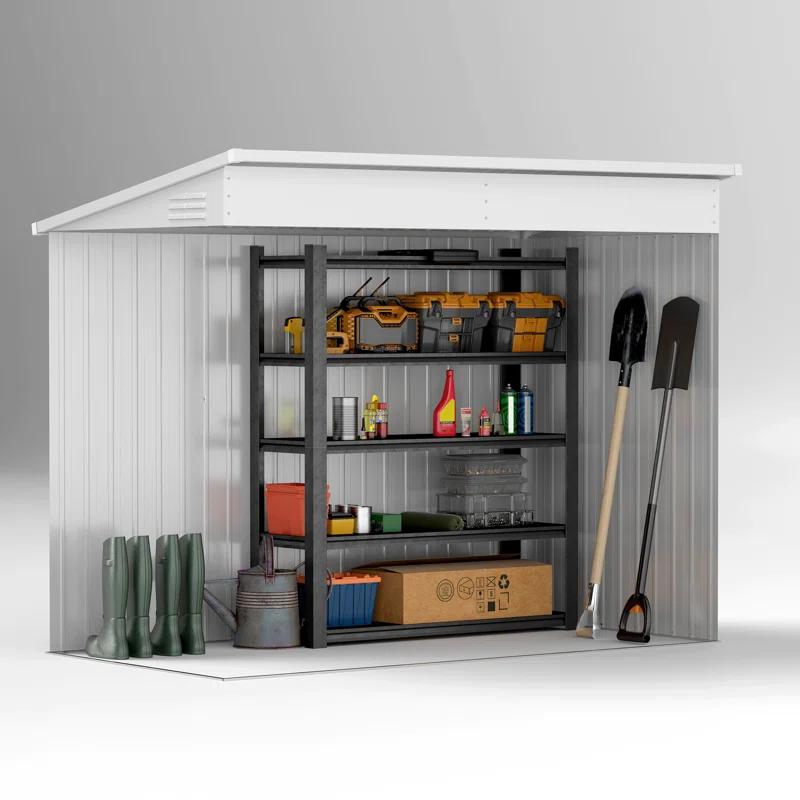 Outsunny 4' x 7.7' Metal Outdoor Storage Shed, Lean to Storage Shed, Garden Tool Storage House with Lockable Door and 2 Air Vents for Backyard, Patio, Lawn