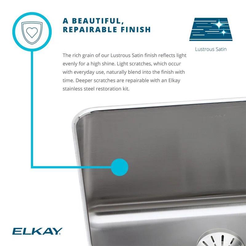 Elkay DLR332210PDMR2 Lustertone 33" L x 22" W Double Basin Drop-In Kitchen Sink with Drain Assembly