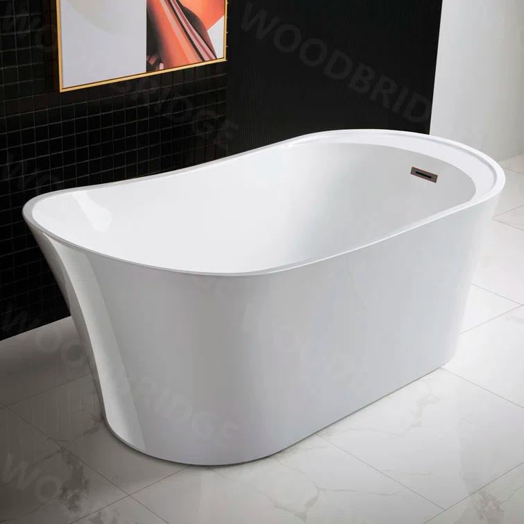 WoodBridge 67" x 32" Freestanding Soaking Acrylic Single Slipper Bathtub with Reversible Drain B0084-ORB-Drain &O