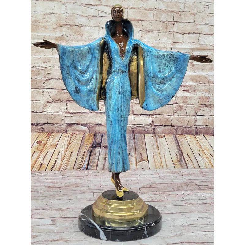 Red Barrel Studio® Nikel Julius Erte Art Deco Bronze Fashion Model Showgirl Sculpture Statue Glazed Patina 19" x 15"