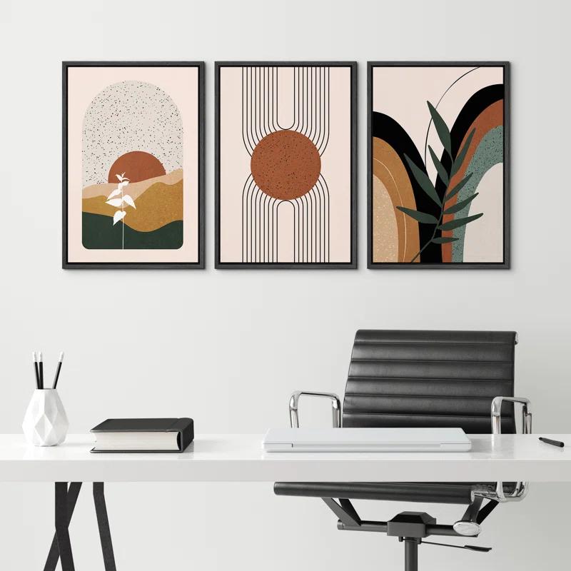 IDEA4WALL Mid Century Modern Boho IDEA4WALL Framed Canvas Print Wall Art Set Geometric Tropical Landscape Abstract Shapes Illustrations Minimalism Bohemian Decorative For Living Room, Bedroom, Office - 24"X36"X3 Natural