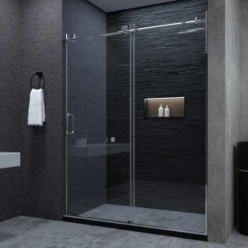 NIVEAL MQ7051C-7660SV 60" W x 76" H Single Sliding Semi-Frameless Shower Door with 3/8" Clear Glass