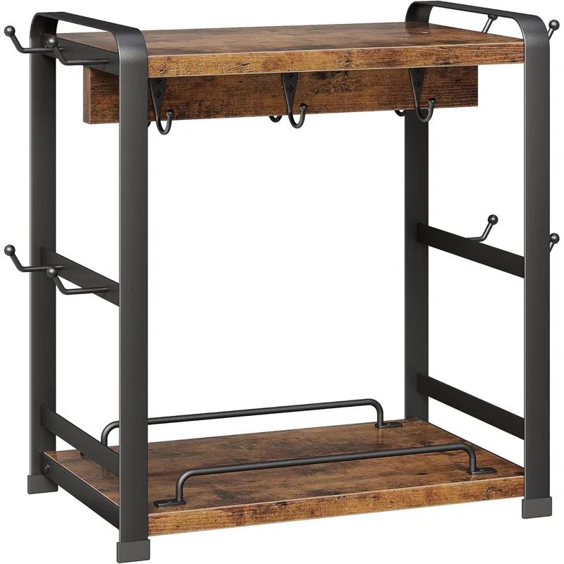 17 Stories Coffee Bar Organizer With 14 Mug Hooks, Wood Coffee Mug Holder Stand For Countertop, 2 Tier Coffee Station Organizer For Coffee Cups, Mugs, Syrups, Accessories