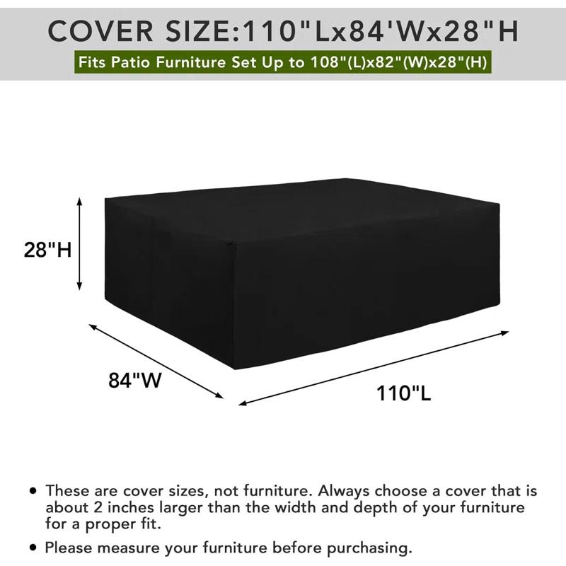 600D Heavy Duty Patio Furniture Cover, Outdoor Rectangular Table And Chair Set Cover, Waterproof Outdoor Sectional Set Cover (110"L X 84"W X 28"H, Black)