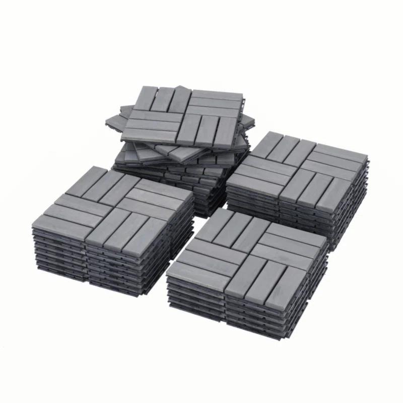 Go Peak Track 20 PCS Interlocking Deck Tiles Checker Pattern, 12" X 12" Square Light Gray Acacia Hardwood Outdoor Flooring For Patio, Bancony, Pool Side,...
