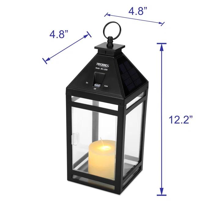 Techko 12.2'' H Tabletop Solar Lantern with Motorized LED Candle Included