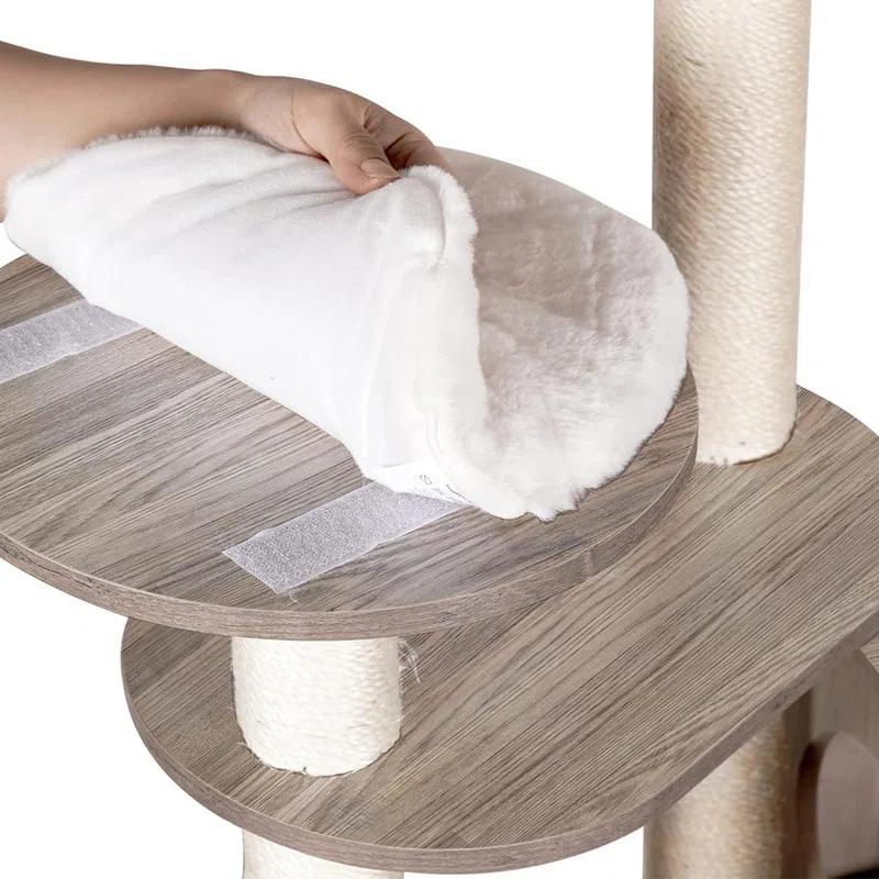 Wood Litter Box Enclosure with Food Station, All-in-one Indoor Cat Furniture with Large Platform and Condo