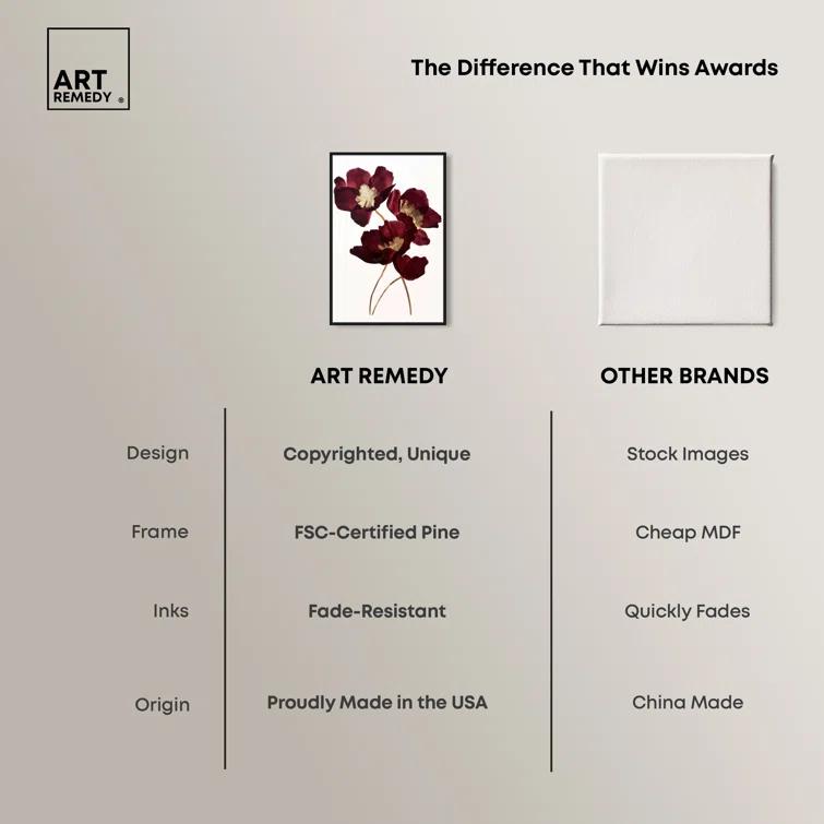 Art Remedy Art Remedy Wine Flowers Framed Floral Fine 1 Piece Canvas Wall Art 57114