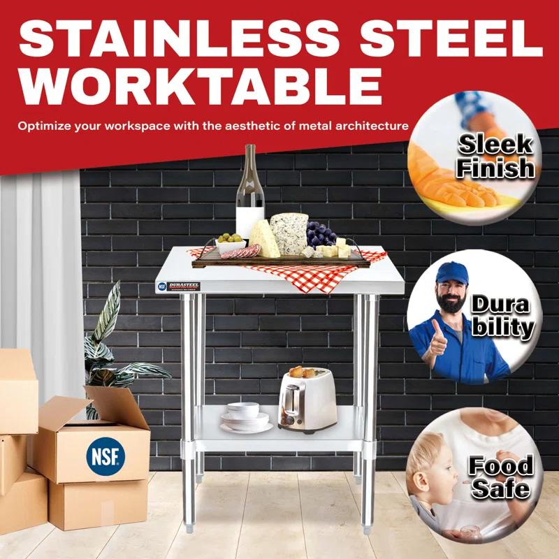 30 x 24 Inch Commercial Stainless Steel Workbench Table with Adjustable Under Shelf - NSF Certified