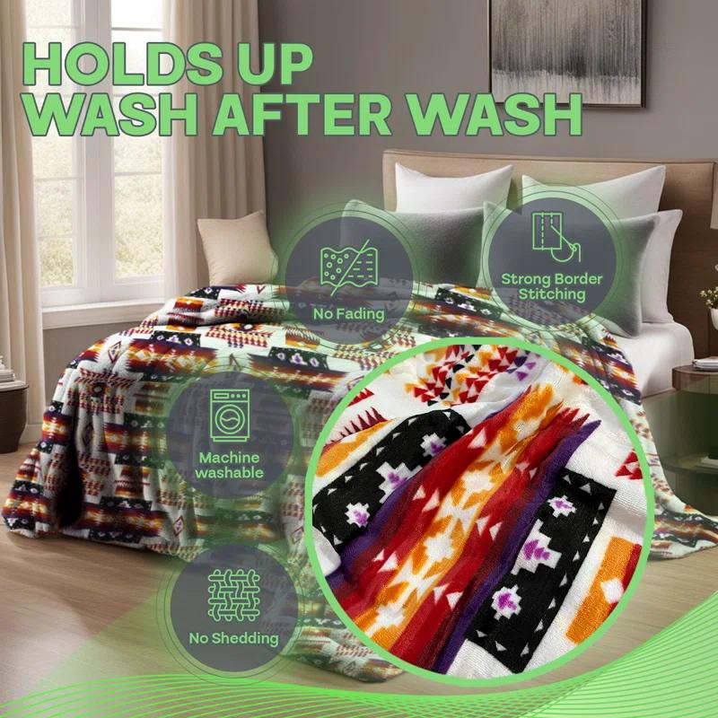 WW Sheets Luxuriously Cozy, Super Warm & Soft Aztec Bed Blanket, Southwestern Style Throw Blanket